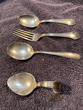 Antique Sterling Silver Baby Flatware Set/Curv. Pap Spoon -4 Pieces-c. 1900-1920
