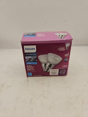 2 PHILIPS 50-Watt PAR20 Dimmable Daylight LED Flood Lights - 5000K