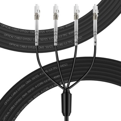 FLYPROFiber- 4 Core OM3 LC to LC Outdoor Armored Fiber Cable, 4 Strands Multimod