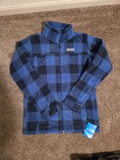 Columbia Youth Fleece Zip Jacket Boys XL 18/20 Blue Check Plaid New Zing III NWT
