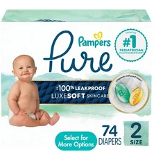 Pampers Pure Baby Diapers Size 2, 74 Count (Select for More Options)