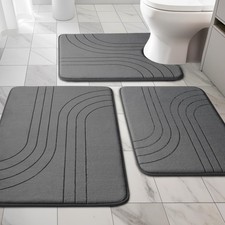 3 PCS Soft Non Slip Bath Mat Set Extra Thick Memory Foam Toilet Dark Grey