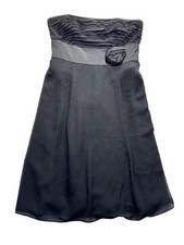 Strapless Black Dress W/ Ruched Bodice & Rosette Detail By JS Collections #7848