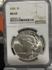 1935 Peace Dollar $1 Silver Coin Philadelphia Mint Business Strike NGC MS 63