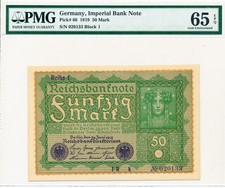 Imperial Bank Note Germany 50 Mark 1919  PMG  65EPQ