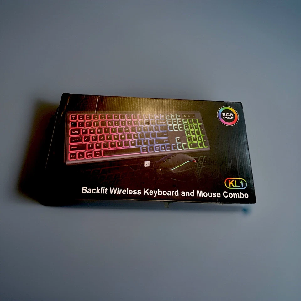 RGB Hintergrundbeleuchtung KL1 Leuchten Wiederaufladbare Kabellose Tastatur & Maus Combo Set Neu im Karton