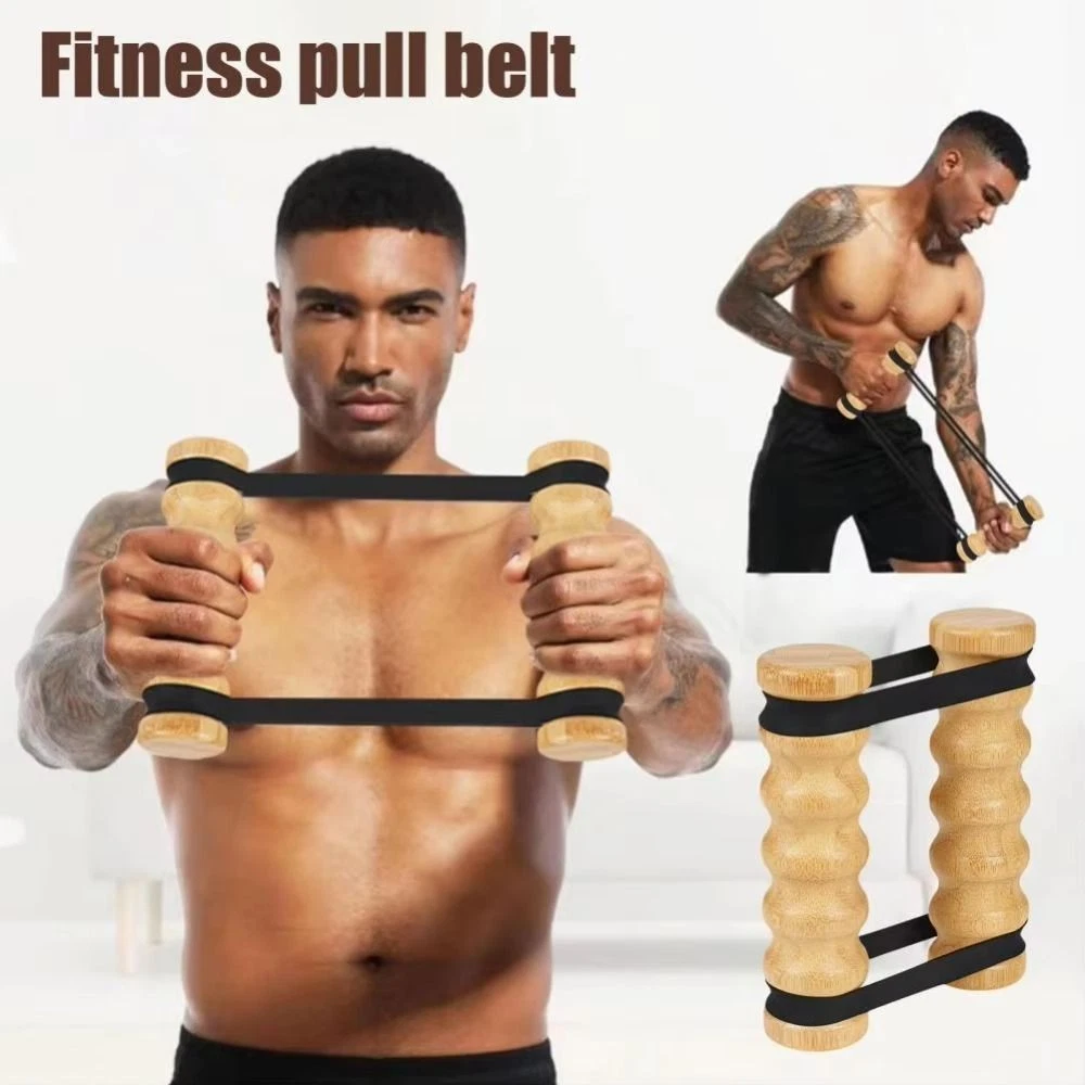 Rip Stick Chest Workout Equipment 6 Adjustable Resistance Bands W/ Wooden Handle