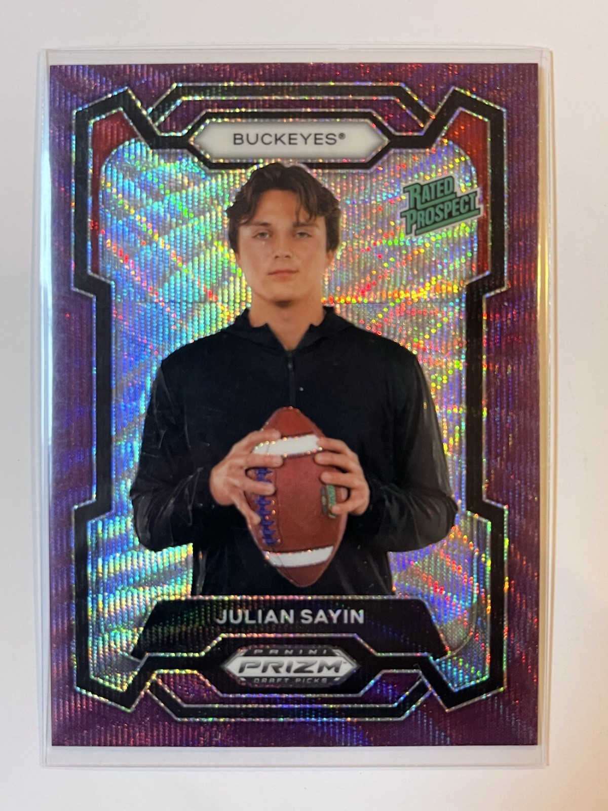 2024 Panini Prizm Draft Picks Rated Prospect Julian Sayin #193 Purple Wave (RC)