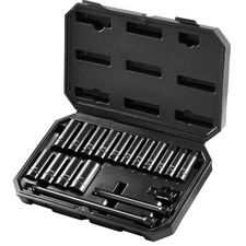 Impact Sockets Set 18pcs 6-Point 3/8" Drive Bit Ratchet Tool Kit Case