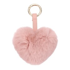 5.9" Heart Plush Keychain, Rabbit Hair Fur Pompom Bag Charm, Dusty Rose