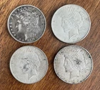 1891 Morgan & 1922 1923 1925 Peace Silver Dollars Lot of 4 - 90% Silver US Coins