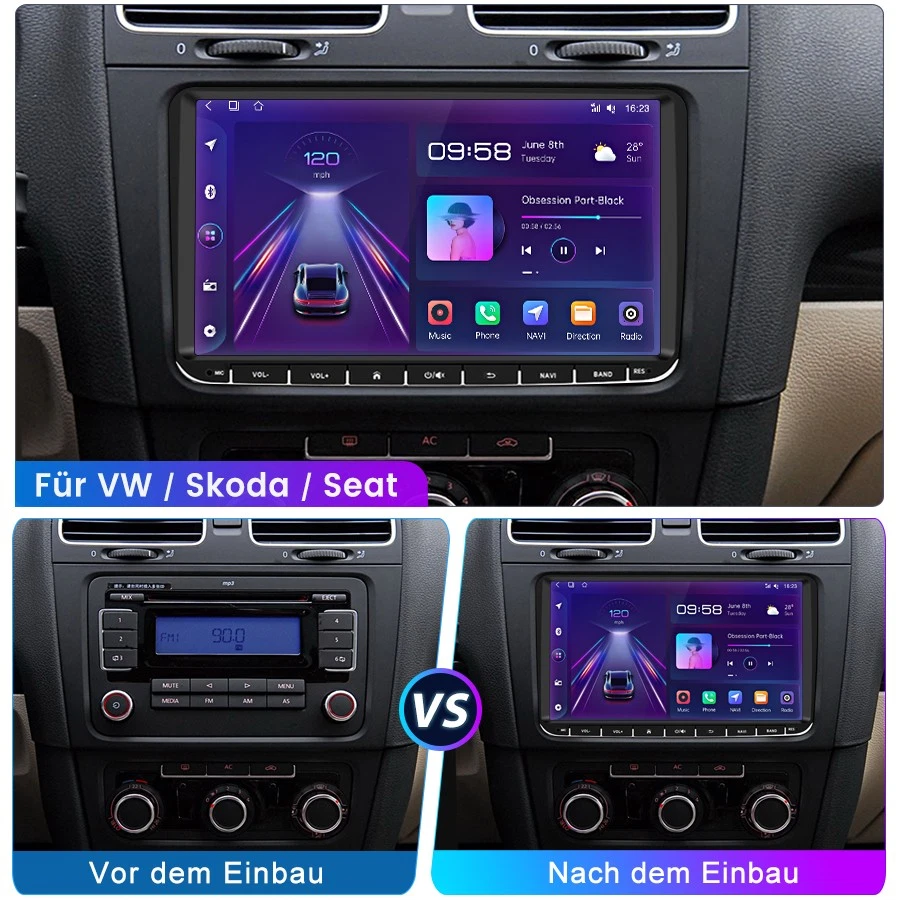 Android 14 Carplay Autoradio GPS NAVI RDS Für VW GOLF 5 6 Touran EOS Tiguan Polo - Bild 2 von 4