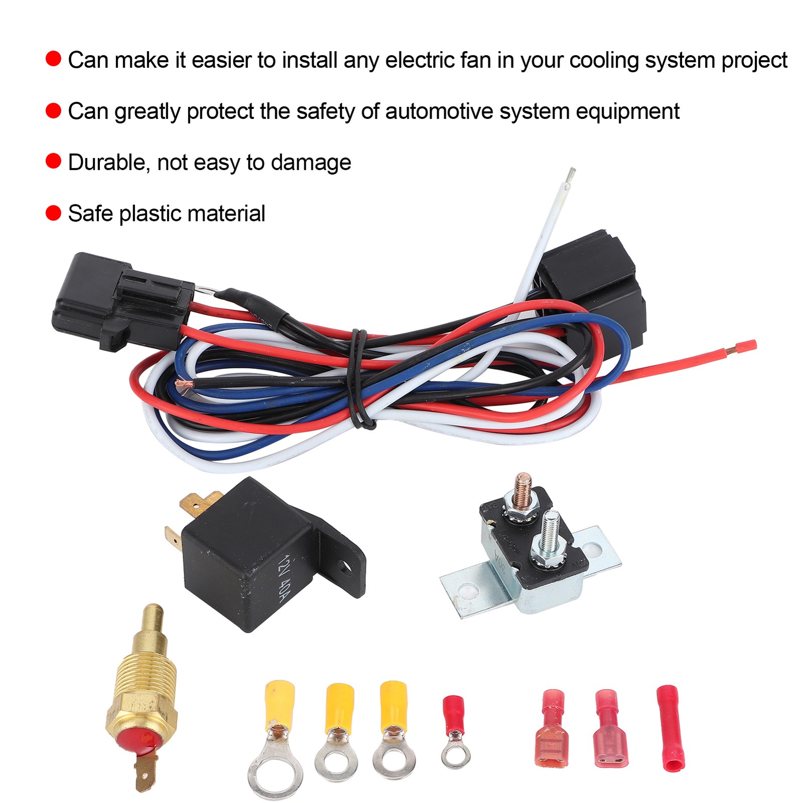 Radiator Cooling Fan Relay Kit Thermostat Temperature Switch Automobile Mounting