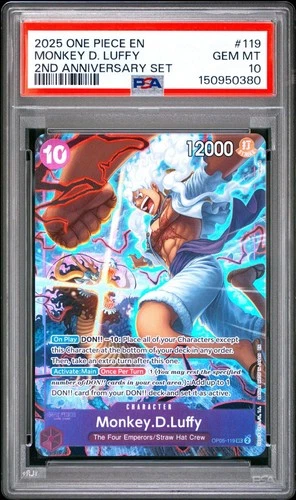 2025 ONE PIECE OP05 119 MONKEY D LUFFY ENGLISH 2ND ANNIVERSARY SET PROMO PSA 10