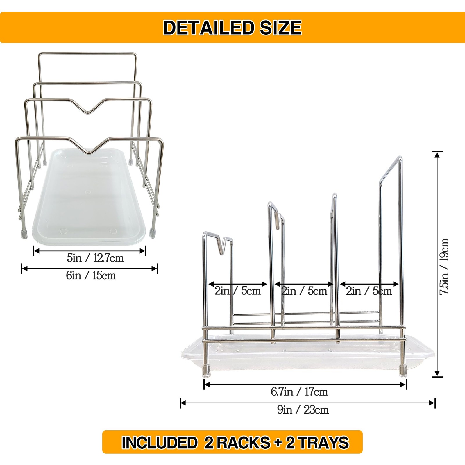 2 Pack Cutting Board Holder Rack Pan Lids Pot Organizer Stainless Steel Inclu...