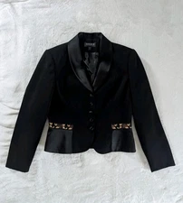 VTG John Meyer Black Mixed Media Beaded Blazer Women's Size 8 Floral Office