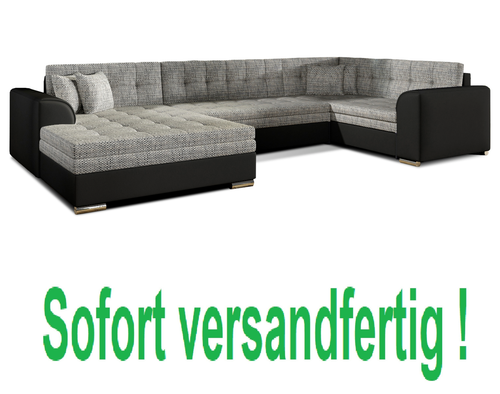 XL WOHNLANDSCHAFT "sofort lieferbar" U-FORM ECKSOFA SCHLAFSOFA GRAU-SCHWARZ SAMT - Bild 1 von 21