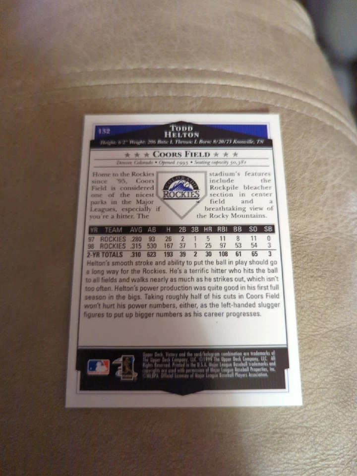 Todd Helton 1999 Upper Deck Victory #132 Colorado Rockies - Image 2 of 2