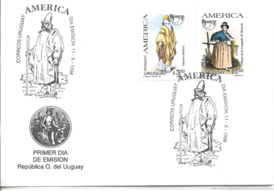 5029A URUGUAY 1996 UPAEP AMERICA TRADITIONAL POPULAR DRESSES YV