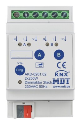 MDT Dimmaktor KNX 250W REG 4TE 2 Ausgänge universal Bussystem KNX Vor Ort-...
