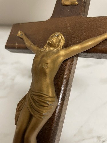 Vintage INRI Wood Wall Crucifix Cross Wooden w/Metal 10" - Picture 9 of 10
