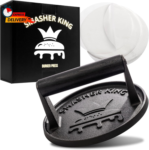SMASHER KING™ - Premium Cast Iron Smash Burger Press Incl. 25 Pcs of Patty Paper - Picture 10 of 12