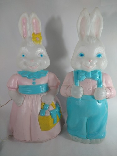 RARE Empire Blow Mold Easter Bunny Set Mr. Mrs. Rabbit lot - Picture 2 of 19