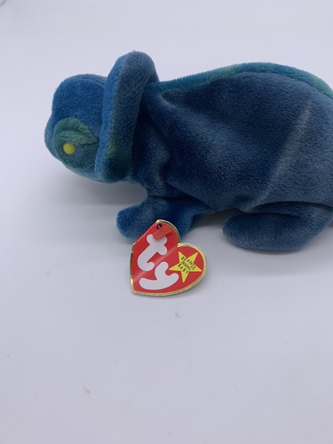 TY Beanie Baby: RAINBOW the Chameleon (dark blue) (9 inch) - Picture 3 of 6