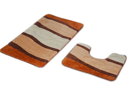 Badematte Braun Beige 2tlg Bad Garnitur Badematte Rund Neu Badezimmer Vorleger Matten