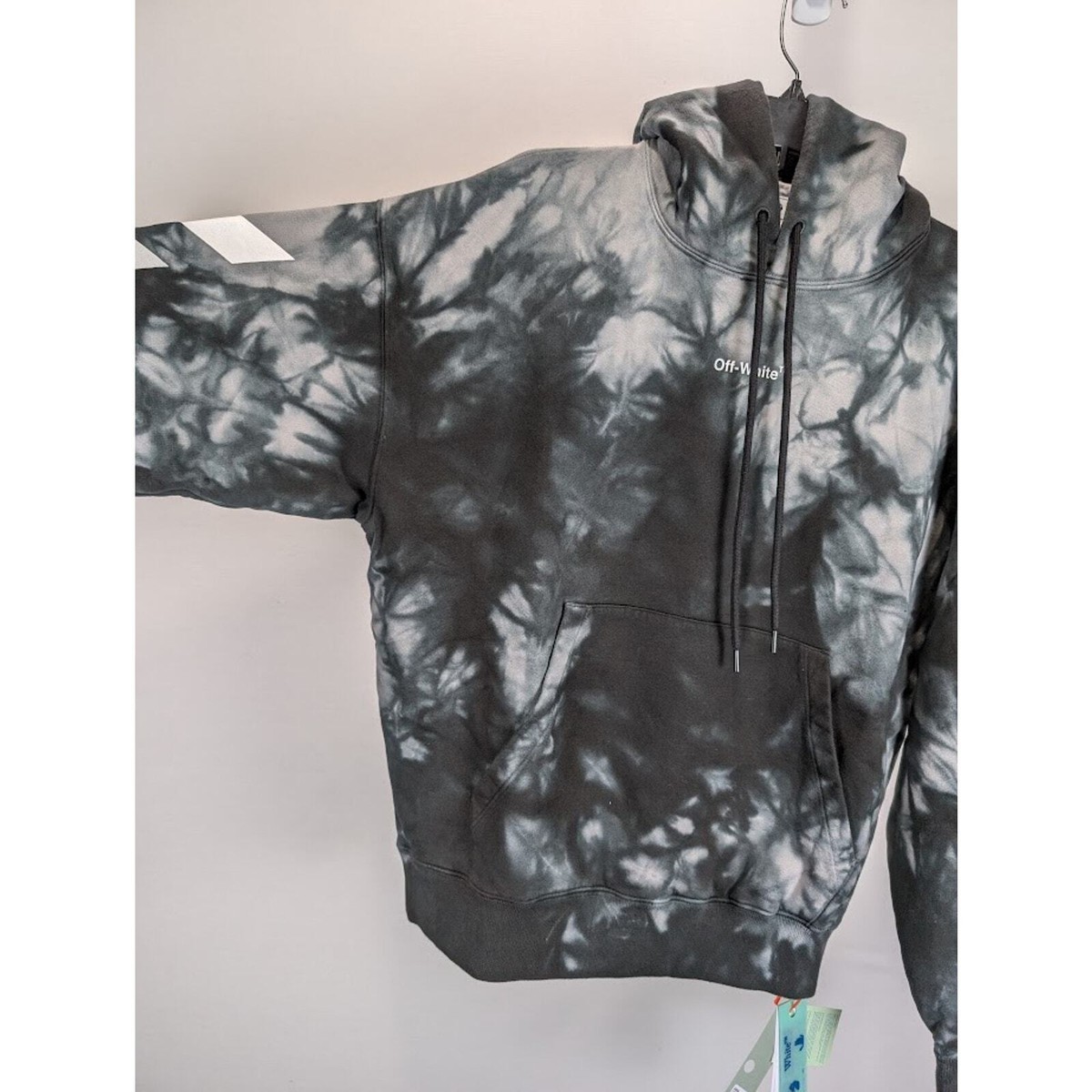 Off White Diag Arrow Tie Dye Skate Hoodie in Warm Grey BNWT