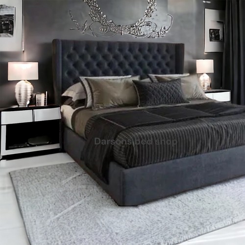 Haven Gas Lift Ottoman Storage chesterfield Wing Bed Frame in Plush ...