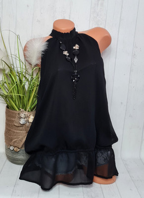 Revolution by Ricki's Damen Tunika Gr. L/XL Sommerbluse Chiffon Elegant Schwarz