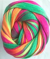 Euro Yarns ARUBA #10 Neon Yellow Pink Green 100g Yarn Skein Self Striping Ribbon