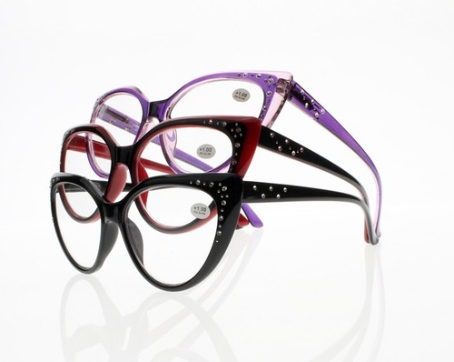 Ladies lusso occhio di gatto strass resina lenti occhiali da lettura +4.5  +5.0 +5.5 +6.0 | eBay