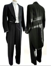 Men's Black Formal Classic Fit Tailcoat Tuxedo White Vest Wedding Groom Suits