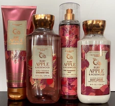 Bath & Body Works (4) RUBY APPLE & ROSEWOOD Lotion-Shower Gel-Mist-Body Cream