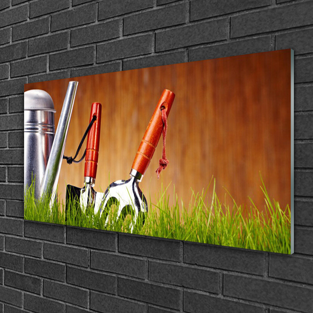 Tableau sur verre netteté HD 100x50 motif arrosoir d'art et herbe facile a nettoyer
