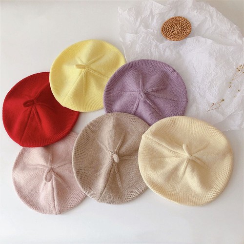 Baby Bonnet Artist Cap Knitted Hat Beret Hat Warm Solid Color Vintage ~^ - Picture 5 of 24