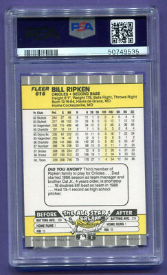 1989 Fleer Bill Ripken 616 Black Box Over Error PSA 7 Near Mint NM