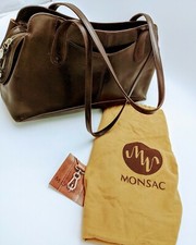 Monsac Original Brown Real Leather Satchel Shoulder Bag Purse, With Dust Bag.