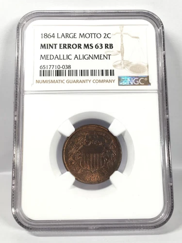 MINT ERROR 1864 2c Large Motto 180 Degree Die Rotation Error NGC MS63 RB 4XEC25