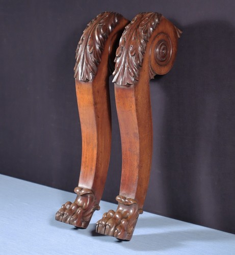 23" Tall Pair of French Antique Solid Mahogany Table Legs/Posts with Claw Feet - Picture 3 of 15