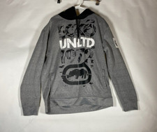 Ecko Unltd Men's Gray XL Pullover Fleece Casual Hoodie Long Sleeve Graphic AOP