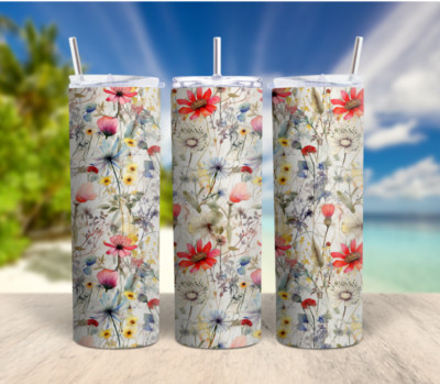 Wild Flowers Stainless Steel Skinny 20 Oz Tumbler With Lid & Straw by Mugzan