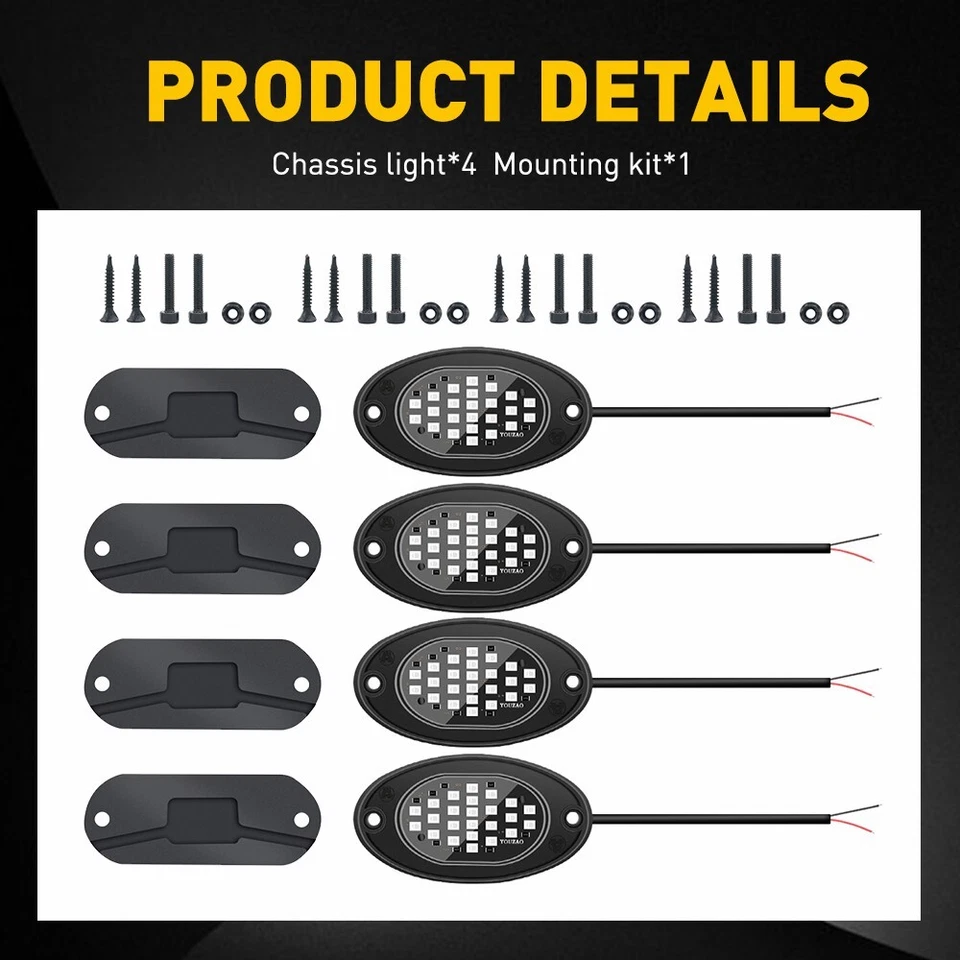 Lote de 4-100 luces LED de roca debajo de la carrocería para Jeep todoterreno camión ATV UTV barco Foto 3 de 4