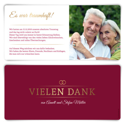 Danksagungskarten goldene Hochzeit Hochzeitskarten individuell - Burgunder Gold