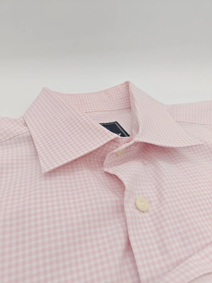 🇺🇲 Camisa de vestir David Donahue para hombre 100 % algodón 16,5x37 cuadros rosas Foto 4 de 4