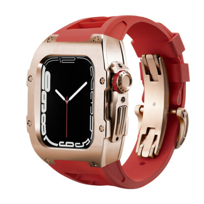 Titanium Steel Case & Rubber Band For Apple Watch Series 4/5/6/7/8/SE RM Mod Kit