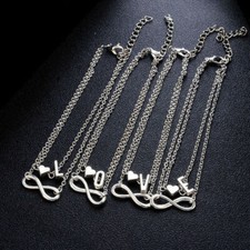 Infinity Love Heart Initial Letter Chain Silver Anklet Bridesmaid Bracelet