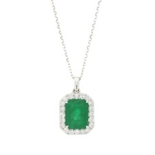 2.55ct Emerald and 0.33cts Diamond Set Pendant and Chain 18ct White Gold PA34